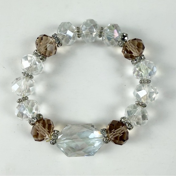 Statement Stretch Bracelet Brown Clear Stretchy Beaded - Picture 1 of 3